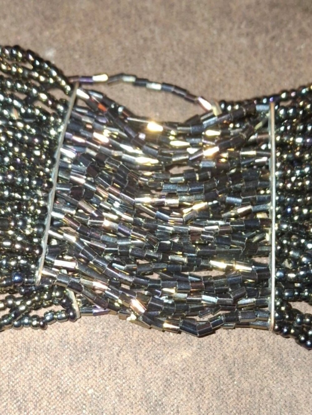 Handmade seed bead stretch fancy multirow bracelet oil slick ab finish